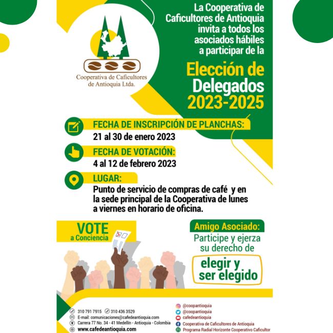 📢 En la Cooperativa de Caficultores de Antioquia nos preparamos para la ¡Elección de Delegados 2023-2025! 🗳️