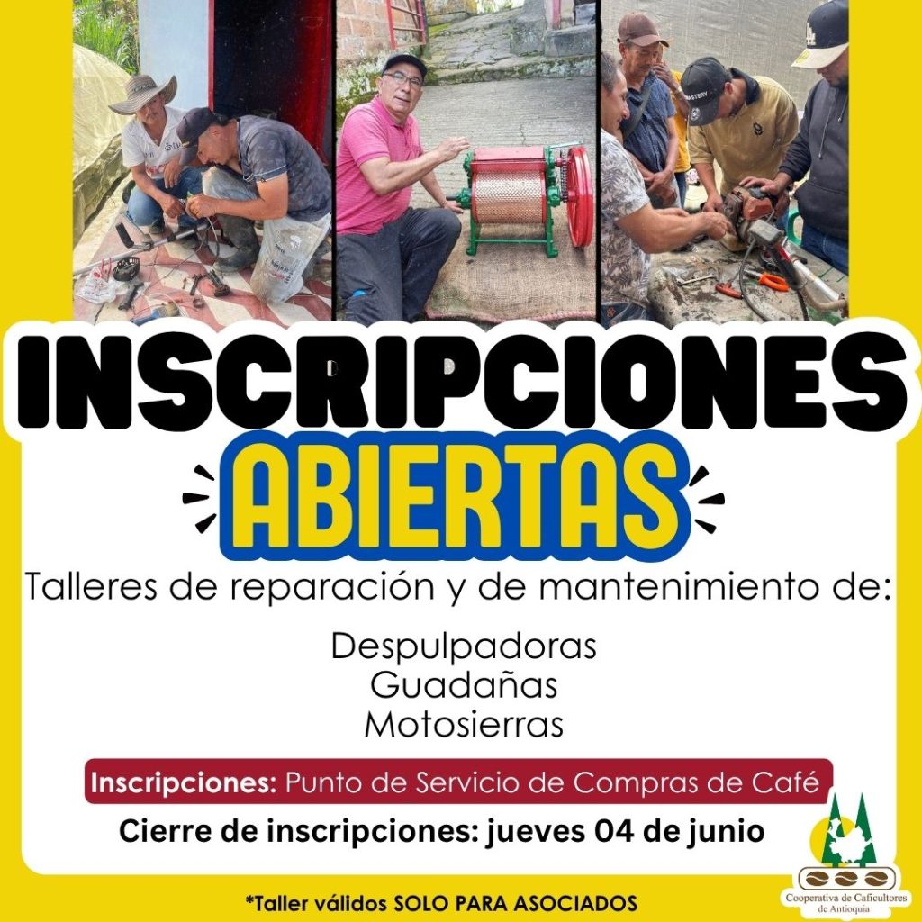 ¡Inscripciones abiertas! Talleres de reparación y de mantenimiento de: Despulpadoras, guadañas y motosierras